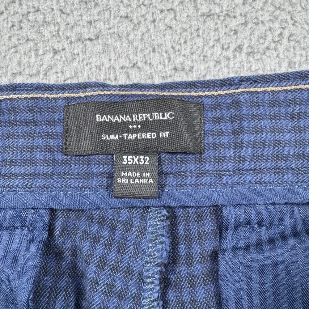 Banana Republic Slim Tapered Blue Micro Check Stretch Pants Mens 35x30 Workwear